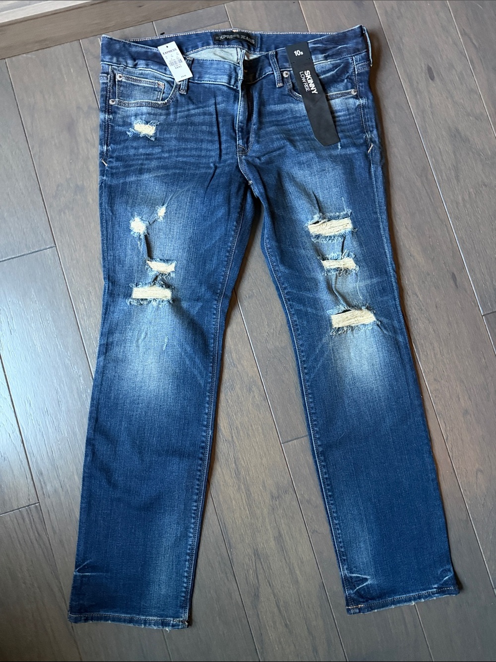 Express Women's Low-Rise Skinny Ripped Jeans - Dark Blue